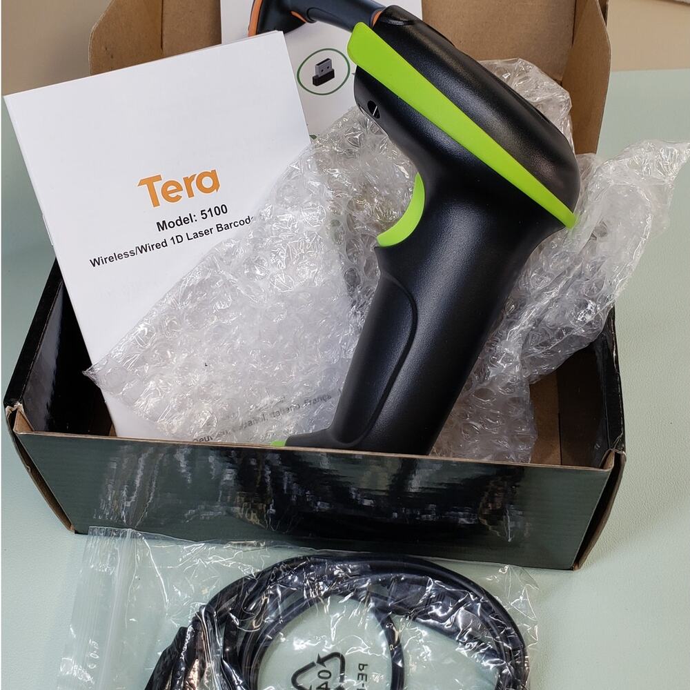 Tera Wireless Barcode Scanner Cordless Model 5100 1D Laser USB 2.0